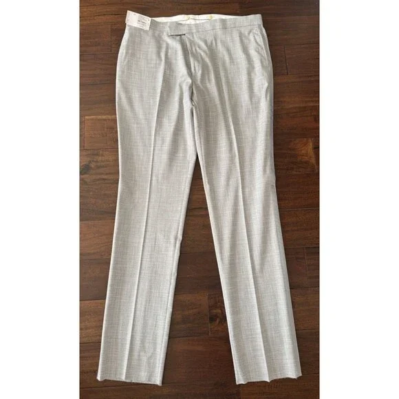 Tre Vero Modern Fit dress pants Flat Front Tuxedo Striped size 42L Gray Unhemmed